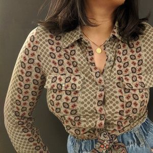 BCBGMaxAzria- Long Sleeve Mix Print Blouse